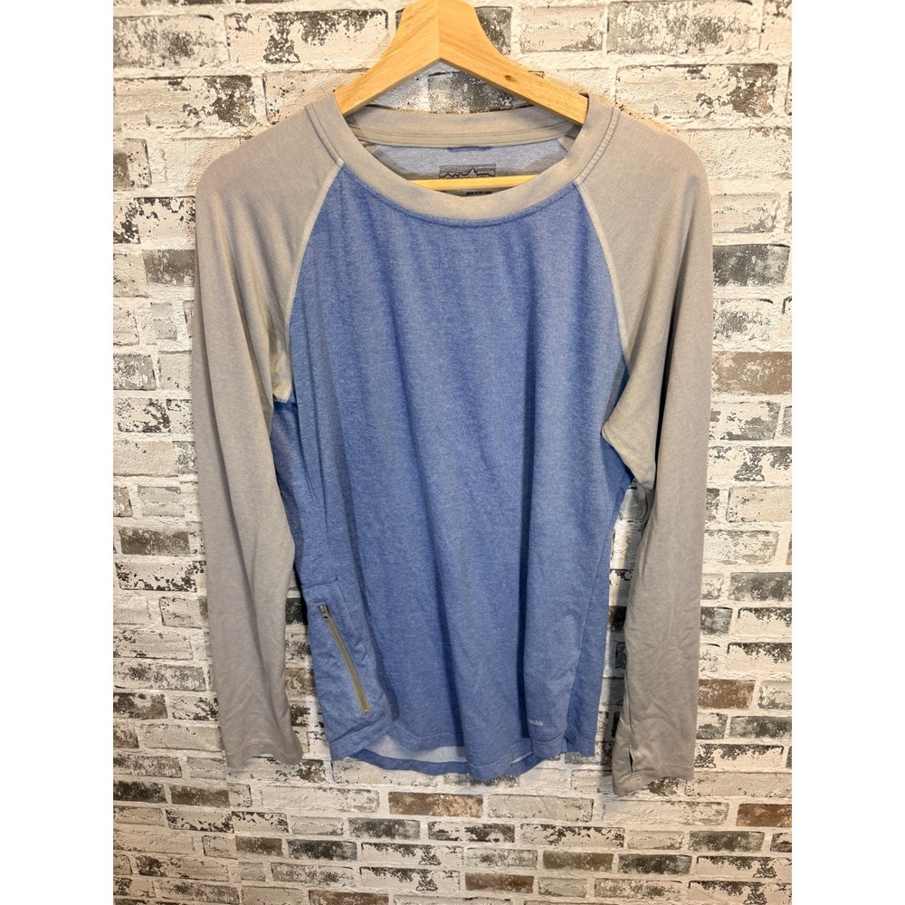 Patagonia Raglan Long Sleeve Shirt Mens Medium Blue Grey Zip Pocket Thumbholes